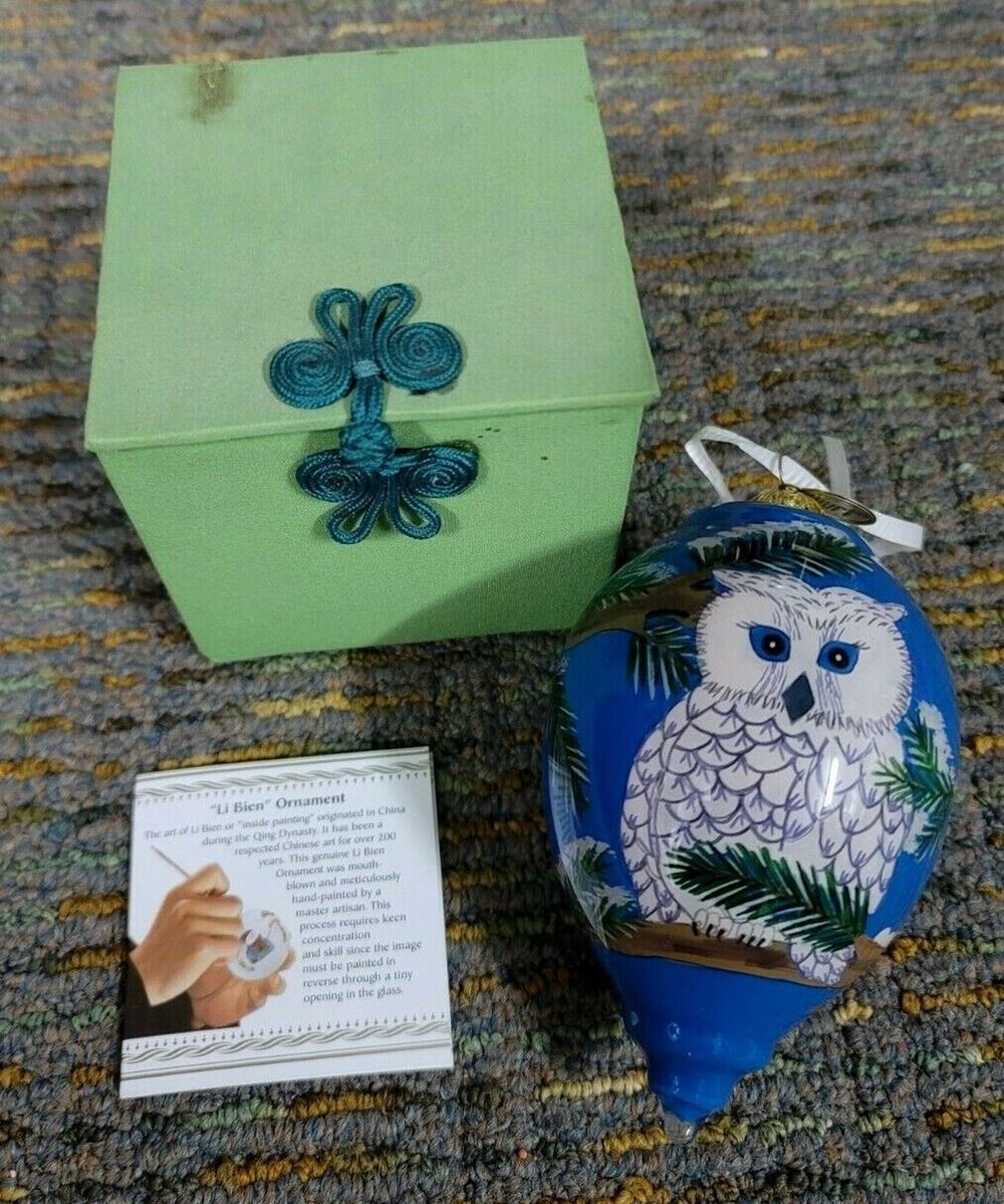 LI BIEN 2015 OWL ON SNOWY BRANCH, DROP ORNAMENT GLASS PIER 1